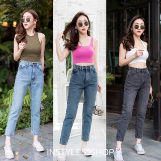 instyles_shop🦋kate jeans | มีไซส์ใหญ่ 34-40 กางเกงยีนส์ทรงบอยเอวสูง แต่งเรียบไม่ขาด