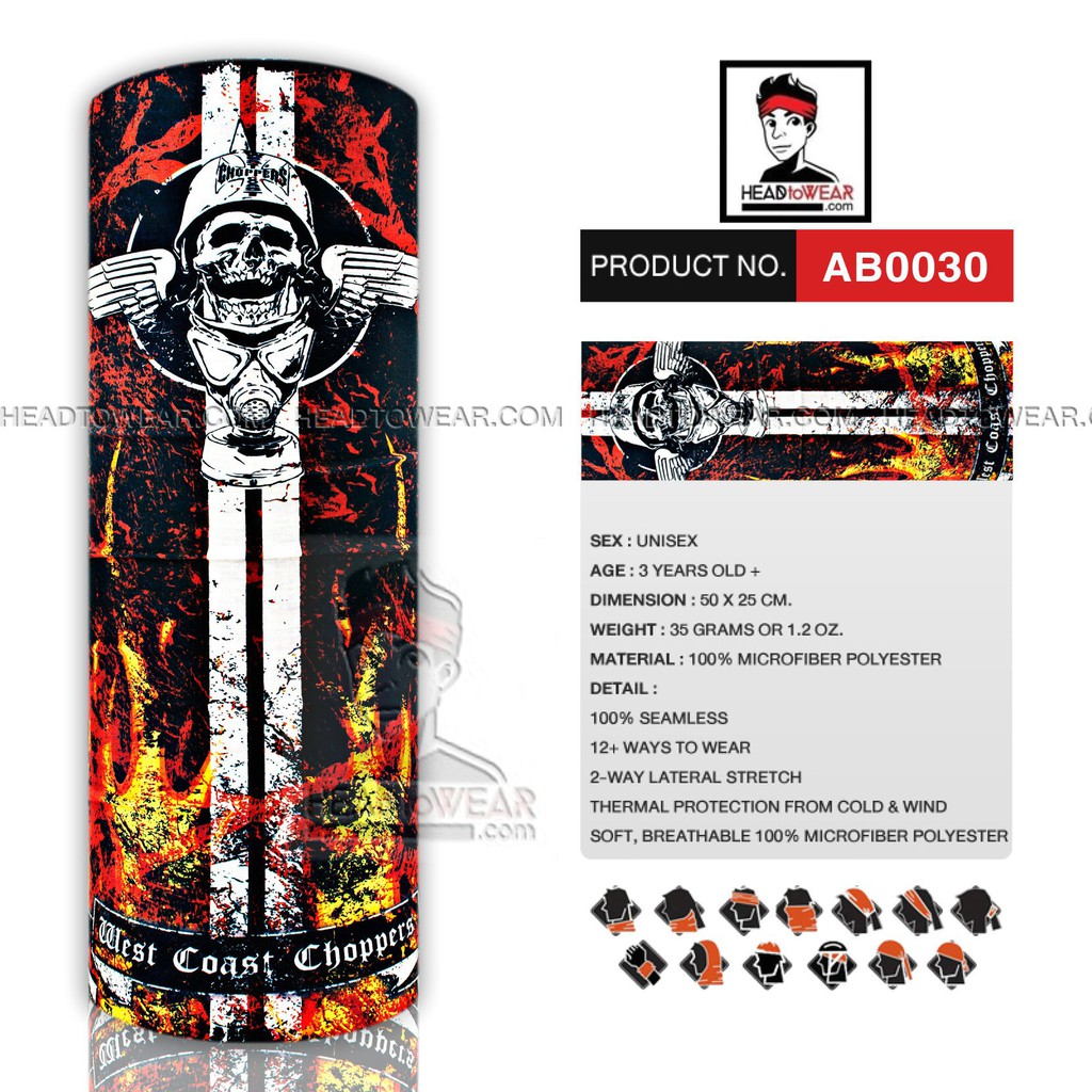 ผ้าพันคอ ผ้าบัฟ ผ้าโพกหัว HeadToWear ลายกระโหลกกางเขน รหัส AB0030-3