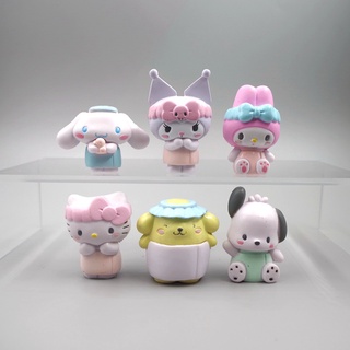 ตุ๊กตาฟิกเกอร์ Melody Kuromi Pachacco Kawaii น่ารัก 6 ชิ้น ต่อชุด