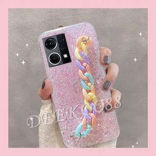 เคสโทรศัพท์มือถือ แบบนิ่ม ลายกลิตเตอร์ สีรุ้ง มีสายคล้อง สําหรับ OPPO Reno7 4G 5G Z A96 A76 A55 A96 Reno 7 7Z