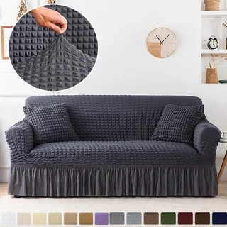 🔥พร้อมส่ง🔥ผ้าคลุมโซฟา1/2/3/4 ที่นั่ง Seersucker Sofa Cover ปลอกหุ้มโซฟาสไตล์กระโปรง ตัวป้องกันโซฟา Sofa Cover