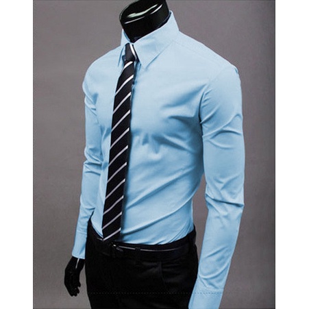 อ่านสต็อกชายเสื้อแขนยาว Slim Fit ธุรกิจสไตล์เกาหลี Solid Tops สําหรับ Office Men Plus ขนาด Kemeja Baju Lelaki XY0605