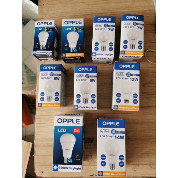 หลอดไฟ​ BULB แอลอีดี LED​ OPPLE​ E27​ เดย์​ไลท์​และ​ว​อม​ไวท์​