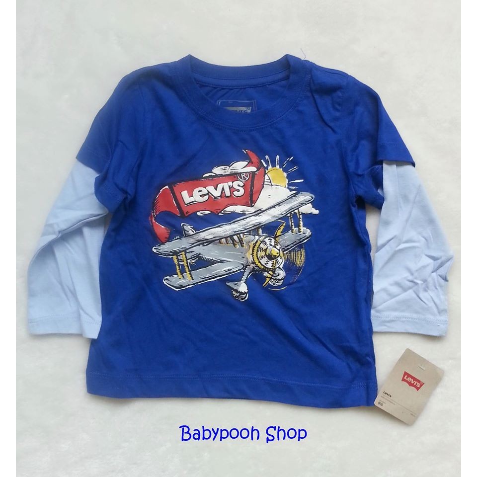 Levi's : เสื้อยืดแขนยาว สีน้ำเงิน