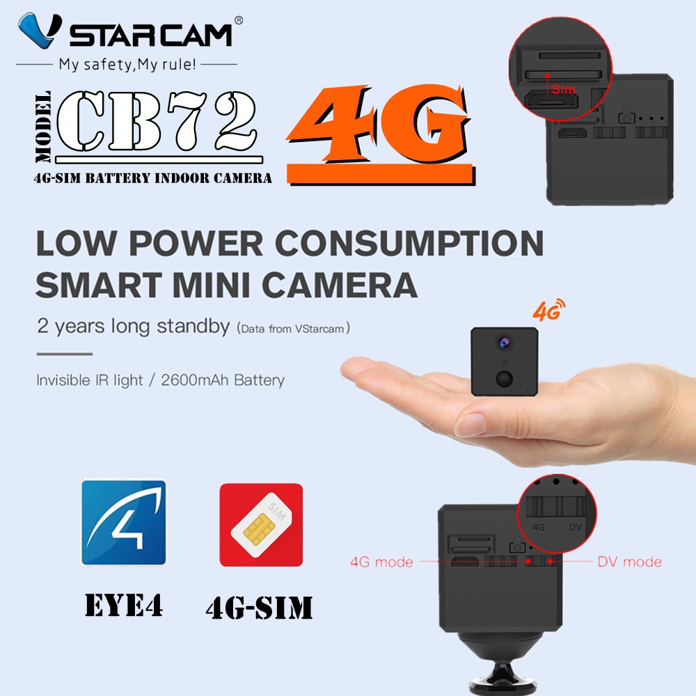 Vstarcam CB72 4G-SIM Battery Indoor Mini Smart IP camera ใส่ซิม 4G ...