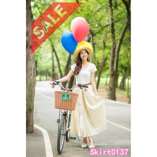 SaLe++ทองย้อย**Skirt137**Linen Skirts for A Day in the Park**กระโปรงผ้าลินินผสมฝ้ายเนื้อดี ทรงเรียบสวย จับจีบด้านหน้ายาว