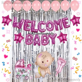 ชุดป้าย welcome baby Baby Shower ต้อนรับเด็กแรกเกิด ลูกโป่งวันเกิด พร็อพถ่ายรูปเด็กแรกเกิด ลูกโป่งฟอยล์แต่งห้องคลอด