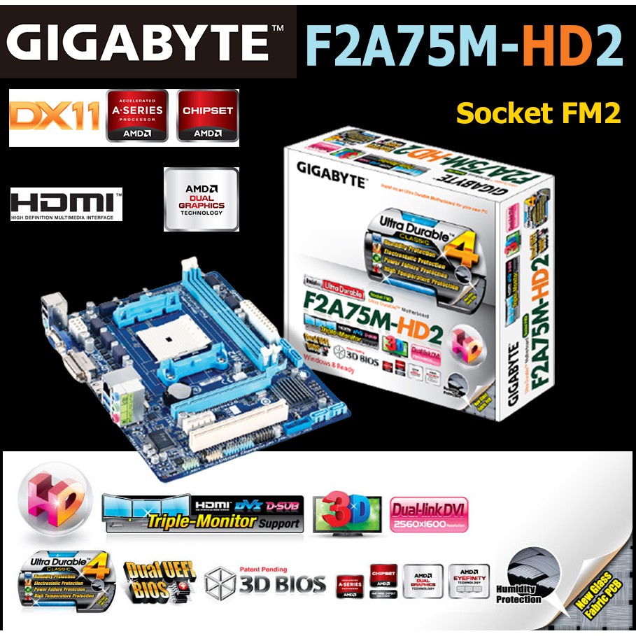 Mainboard AMD GIGABYTE GA-F2A75M-HD2 (Socket FM2) มือสอง พร้อมส่ง แพ็คดีมาก!!! [[[แถมถ่านไบออส]]]
