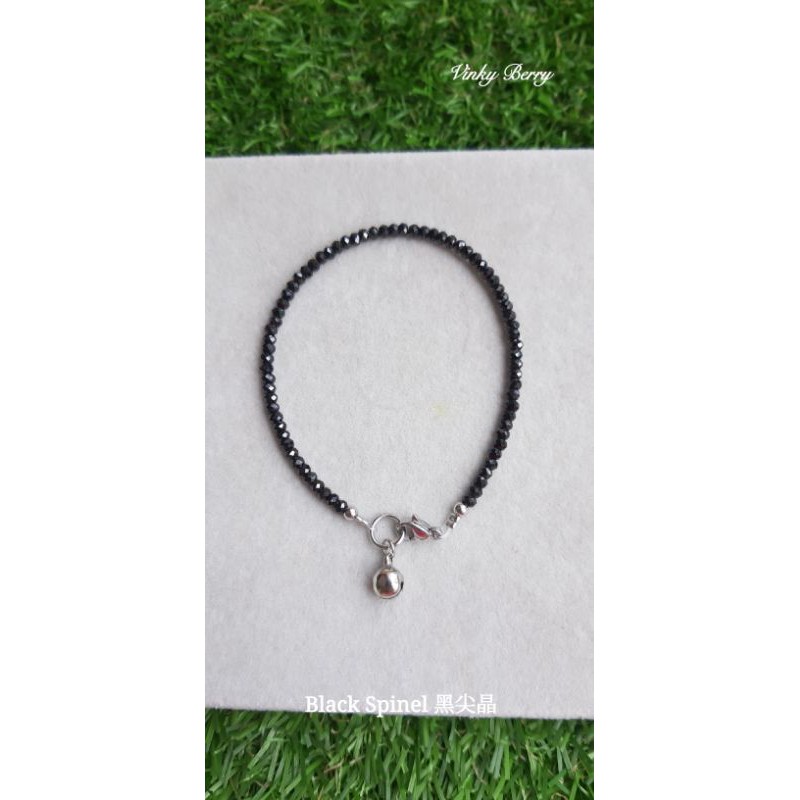 สร้อยข้อมือคริสตัลสีดํา Spinel 3 มม. Black Spinel 3 มม. เลื่อมเลื่อมสร้อยข้อมือ