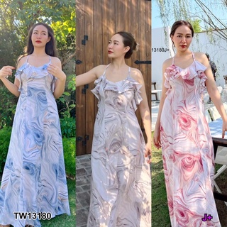 13180 Dress แม็กซี่เดรสสายเดี่ยวระบาย พิมลายกราฟฟิก One-shoulder maxi dress with graphic print