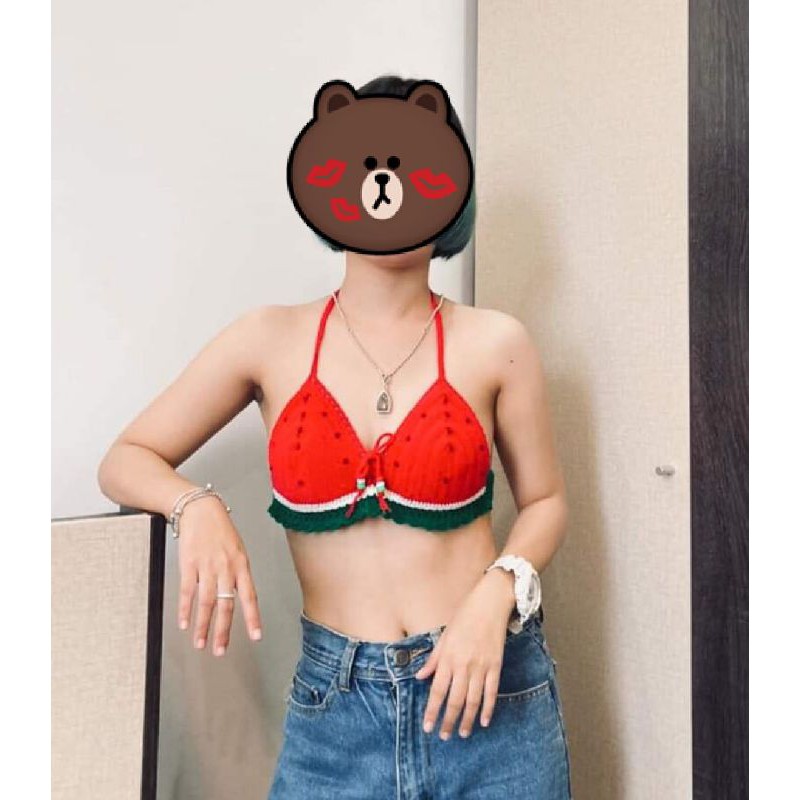 👙บราถักบิกินี่งานไหมพรม งานแฮนด์เมด(ถักเองค่ะ)อกได้ 32-36 แถมที่คาดผมทุกตัวนะจ๊ะ