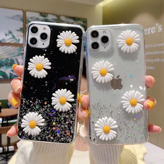 เคสโทรศัพท์มือถือ TPU นิ่ม ลายดอกเบญจมาศ ดอกเดซี่ ฟอยล์สีเงิน สําหรับ Xiaomi Redmi 9A 9C 9T Note 10 9 8 Pro Mi 11 Lite