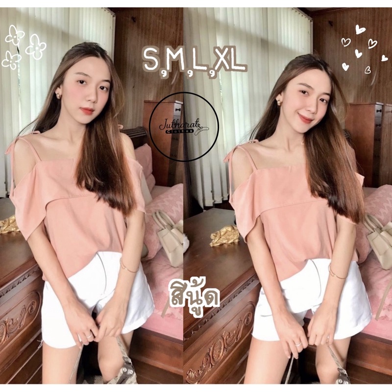 พร้อมส่ง !!! M/L/XL T03 เสื้อเปิดไหล่สายเดี่ยวผูกโบว์ งานน่ารักมาก !!!