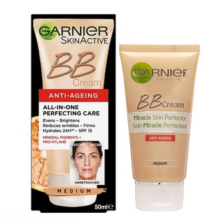 Garnier SkinActive BB Cream Anti-Ageing Medium 50mL บีบีครีมรองพื้นผิวหน้าเนื้อบางเบาสูตรพิเศษช่วยลดริ้วรอย