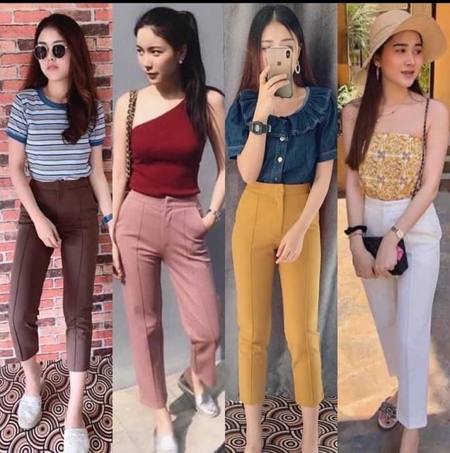 กางเกงผ้าฮานาโกะ 7ส่วน รุ่นตีเกร็ดหน้า ซิปหน้า มีกระเป๋า 2 ข้าง