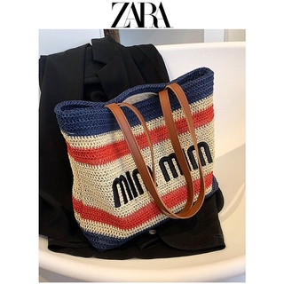 Zara กระเป๋าสะพายไหล่ แบบสาน จุของได้เยอะ เหมาะกับเดินชายหาด แฟชั่นฤดูร้อน สําหรับผู้หญิง 2022