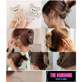 TH 4 ชิ้น 100 กิ๊บหมีสีทอง  สีเงิน มุกขาว เพชร กิ๊ฟขนฟู  กิ๊บหนีบผม กิ๊บหนีบผมสไลต์เกาหลี กิ๊บหนีบผมโลหะสีทอง
