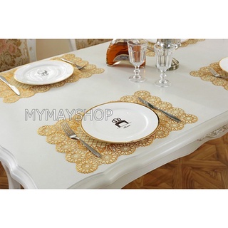 แผ่นรองจาน พลาสติก pvc สีทอง พร้อมลายสวยหรู PVC Placemat Dining Tables Mats