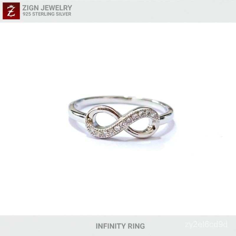 ZignJewelryแหวนเงินแท้ 925 รุ่นRS0001 เคลือบทองคำขาวแท้ แหวนเพชร แหวนอินฟินิตี้รักนิรันดร์ของแท้100%มีบัตรรับประกัน