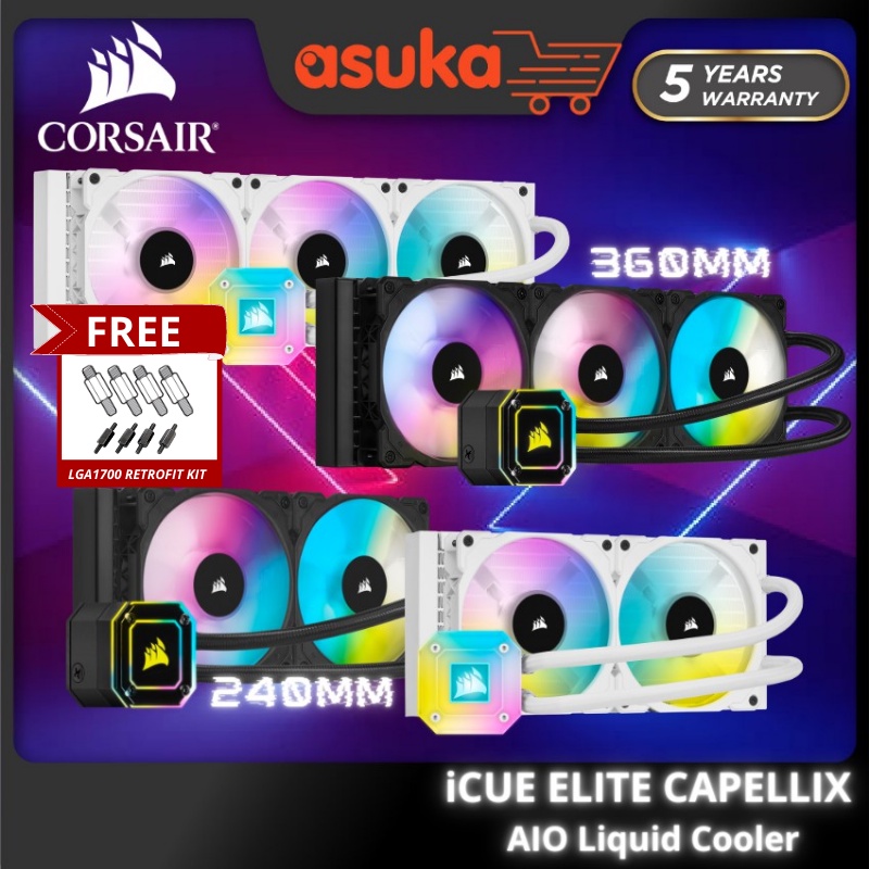 Corsair iCUE H100i H150i ELITE CAPELLIX AIO คูลเลอร์ซีพียูเหลว (สีดําสีขาว )