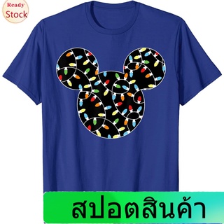 Illicit เสื้อยืดยอดนิยม Disney Mickey Holiday Lights T-Shirt Short sleeve T-shirts