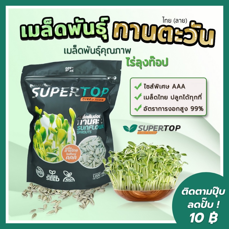 เมล็ดต้นอ่อนทานตะวันSupertop💯 ลายไทยS01 เพาะต้นอ่อน อัตราการงอก99% เมล็ด ทานตะวัน เมล็ดพันธุ์แท้100% ปริมาณ 1 กิโลกรัม💯