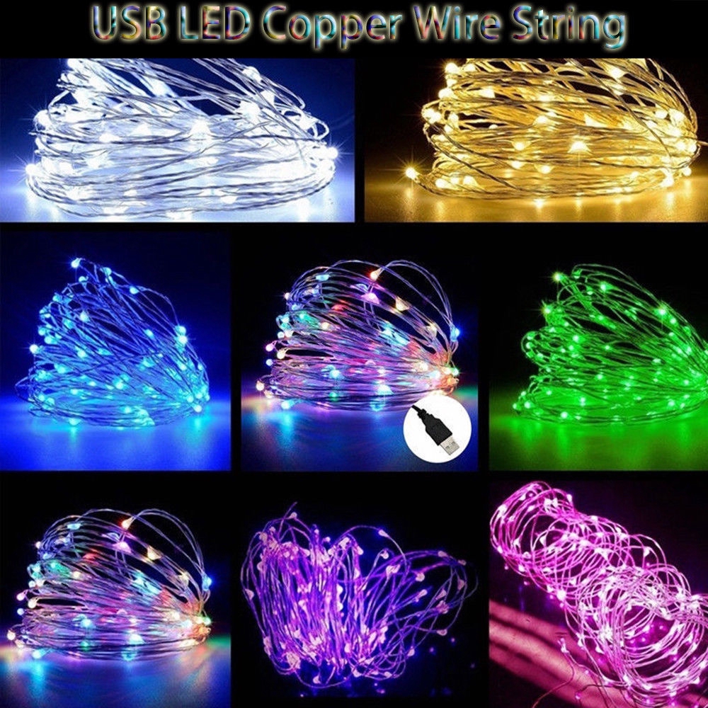 (พร้อมส่ง) ไฟประดับ ลวดเงิน สีวอม LED มี USB ขนาด 2 5 10 เมตร