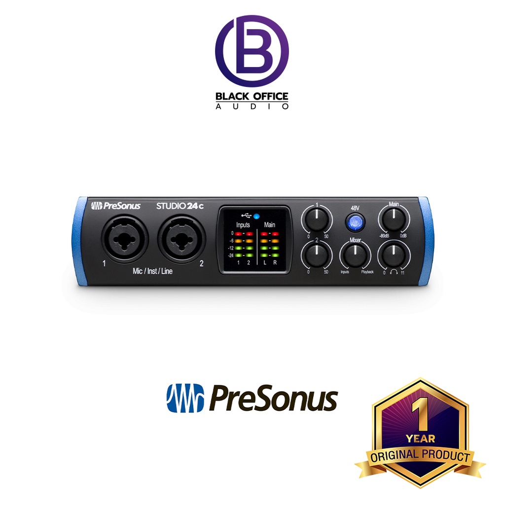 PreSonus Studio 24c ออดิโออินเตอร์เฟสบันทึกเสียง / USB Audio Interface /  อัดเสียง ทำเพลง (BlackOfficeAudio) | Shopee Thailand