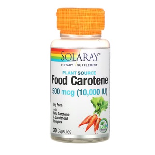 Solaray, Food Carotene with Beta Carotene &amp; Carotenoid Complex 500 mcg (10,000 IU)) 30 Capsules