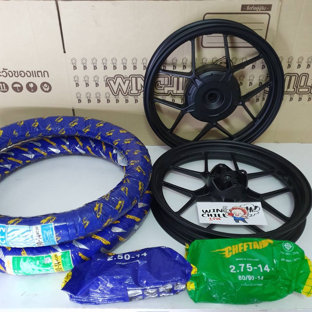ล้อแม็ก SCOOPY / ZOOMER / CLICK110i / CLICKเก่า สีดำ + ยางนอก 70/90x14 , 80/90x14 + ยางใน