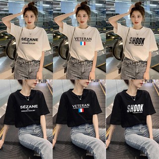 SUNNY.STROEเสื้อยืดแขนสั้นพิมพ์ตัวอักษรทรงหลวม oversize  เสื้อผ้าผู้หญิงแฟชั่นเกาหลี เสื้อคู่รัก