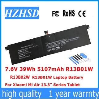 7.6V 39Wh 5107mAh R13B01W R13B02W New Laptop Battery For Xiaomi Mi Air 13.3&amp;quot; Series Tablet