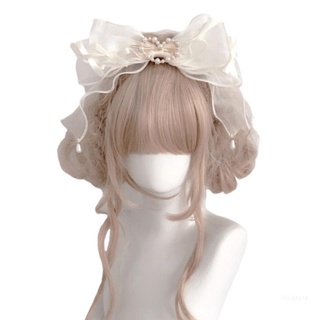 Xixi Pearl Organza Bow Headband Big Bows Hair Hoop Photo Props Stage Show Gifts