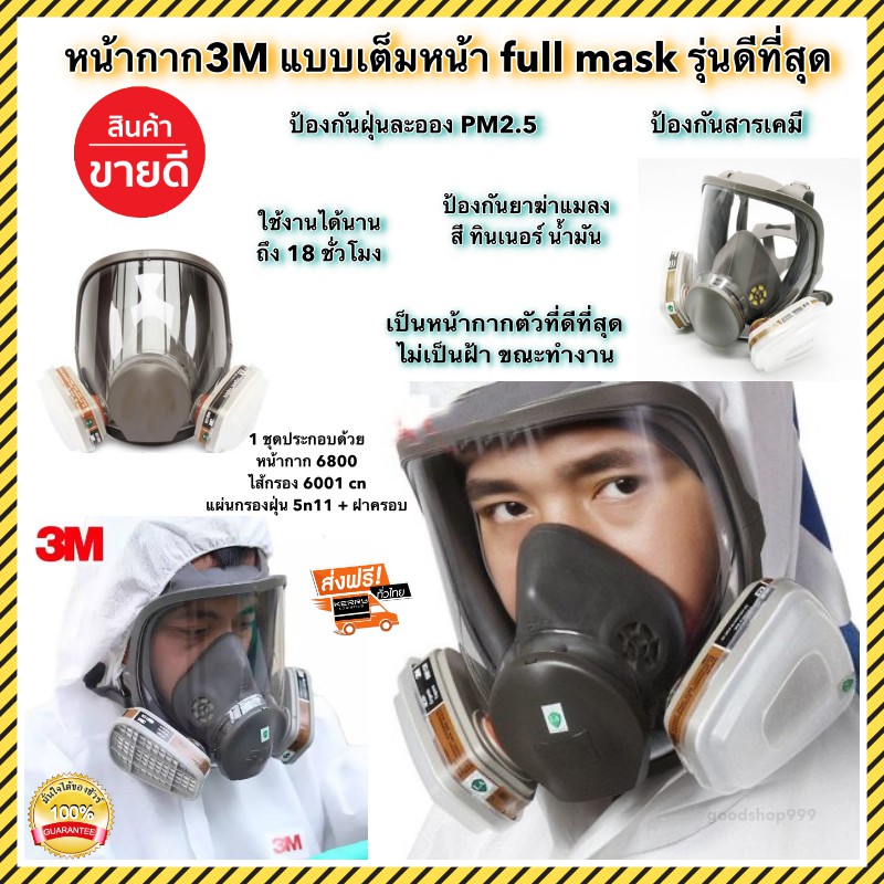 ขายดีที่สุด!!! งานนำเข้า (ไม่ใช่ของ3M) ครบชุด หน้ากาก หน้ากากกันแก๊ส หน้ากากกันสารเคมี ยาฆ่าแมลง สาร