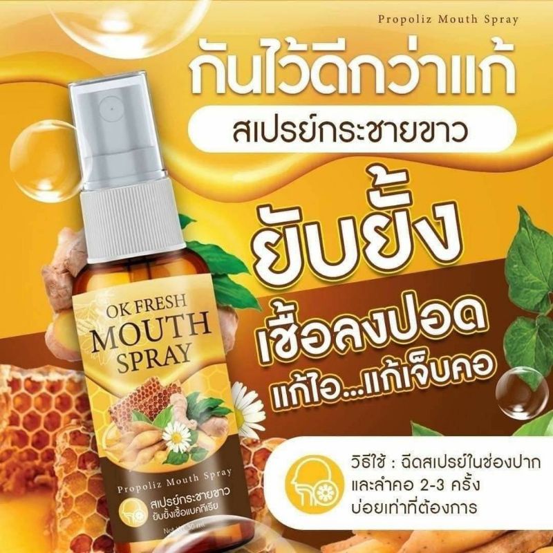 OK FRESH MOUTH Spray โอเค​ เฟรช​ สเปรย์พ่นลำคอ​ ผสมกระชายขาวและสมุนไพรไทย