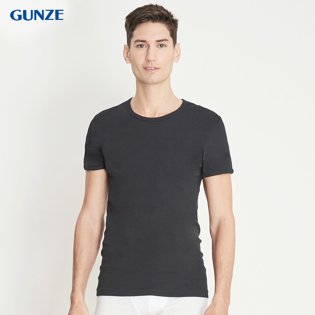 GUNZE เสื้อยืดผู้ชาย แขนสั้น คอกลม สีดำ (BL) รหัส GS1641