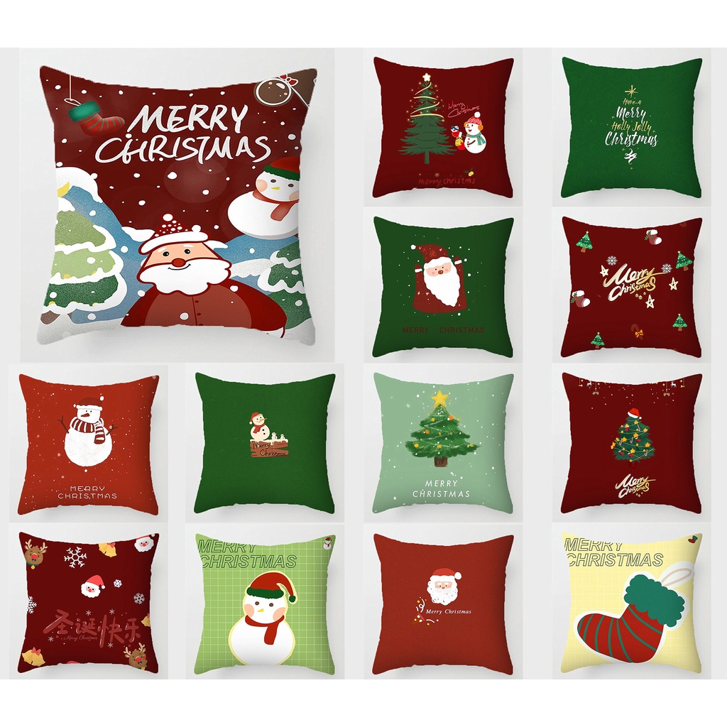 <COD> ปลอกหมอนอิง ลายคริสต์มาส สีแดง สีเขียว ขนาด 40x40 45x45 50x50 60x60 สําหรับตกแต่งบ้าน โซฟา