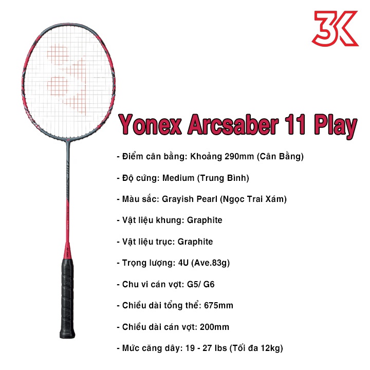 ไม ้ แบดมินตัน Yonex Arcsaber 11 Play 1 แร ็ กเก ็ ตกรอบ 1 ถุง [ ของแท ้ ] [ ภาพถ ่ ายจริง ]