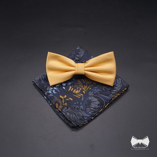 เซ็ทหูกระต่ายสีเหลือง+ ผ้าเช็ดหน้าสูทวูล-Yellow Bowtie + Wool Pocket square