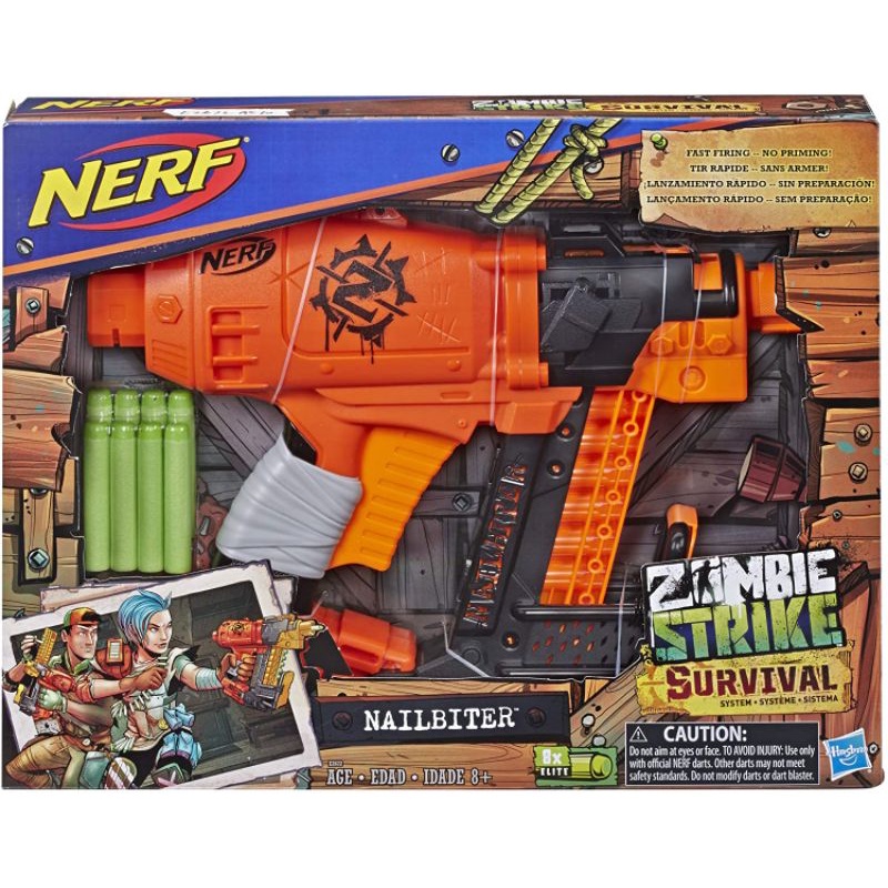 Nerf Nailbiter Zombie Strike Toy Blaster – 8 Official Zombie Strike Elite Darts, 8-Dart Indexing Clip  Survival System
