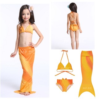 (ส่งฟรี/พร้อมส่ง) Mermaid Swim  ชุดนางเงือก เซ็ท 3 ชิ้น  รุ่น Bikini (สีส้ม)