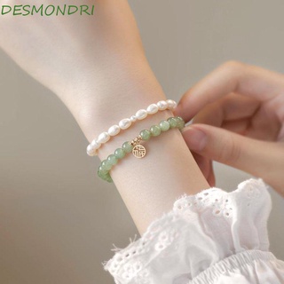 Desmondri สร้อยข้อมือหยกเทียม จี้ลูกปัดกลม หรูหรา สําหรับผู้หญิง