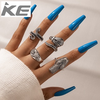 Punk Hip Hop Alloy Animal Ring Combination Set Metal Animal Snake Ring 4 Piece Set for girls f