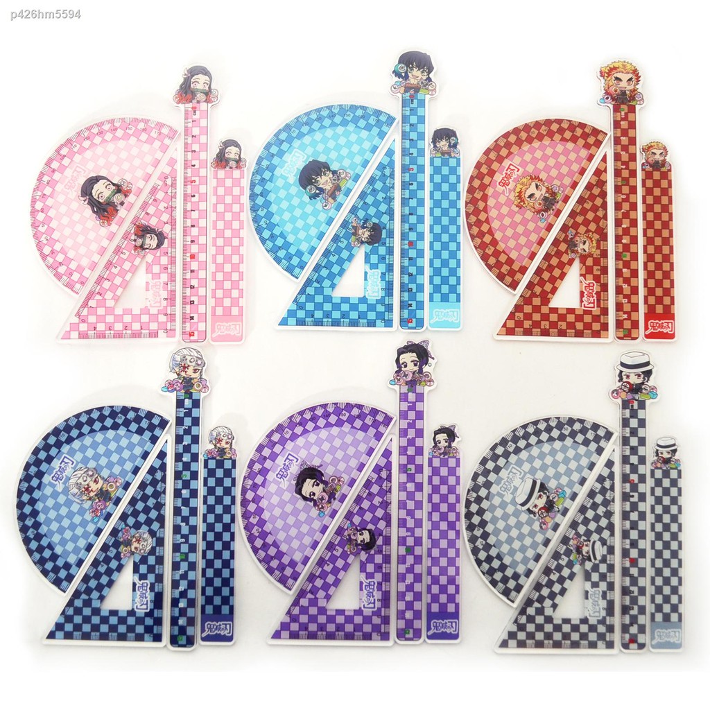 ไม้บรรทัดNew Demon Slayer Blade Plaid Ruler Set Cute Creative Tanjirou ...