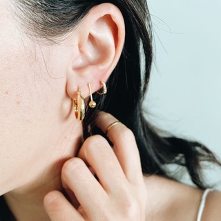 Minimal Line And Ball Studs, 18K Gold Plated Sterling Silver Earrings E0002 | ต่างหูเงินแท้ ชุบทองเเท้18กะรัต