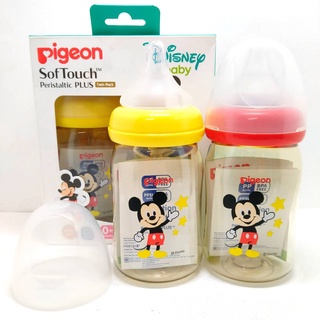 Pigeon ขวดนมคอกว้างสีชา PPSU ลาย Mickey แพ็ค 2 ขวด ( 5 ออนซ์ ) แถมฟรีจุกนมในเซ็ต