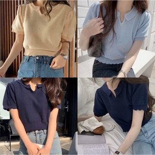 Somedays_closet l พร้อมส่ง ✨Macaron crop✨เสื้อไหมพรมงานเกาหลี ทรงครอปพอดีตัว มุมิมากค่า สายเกาหลีสายมินิมอลห้ามพลาด!!