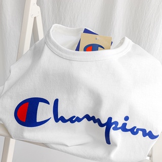 Champion เสื้อยืดลําลอง แขนสั้น คอกลม พิมพ์ลาย ทรงหลวม สําหรับผู้ชาย และผู้หญิง