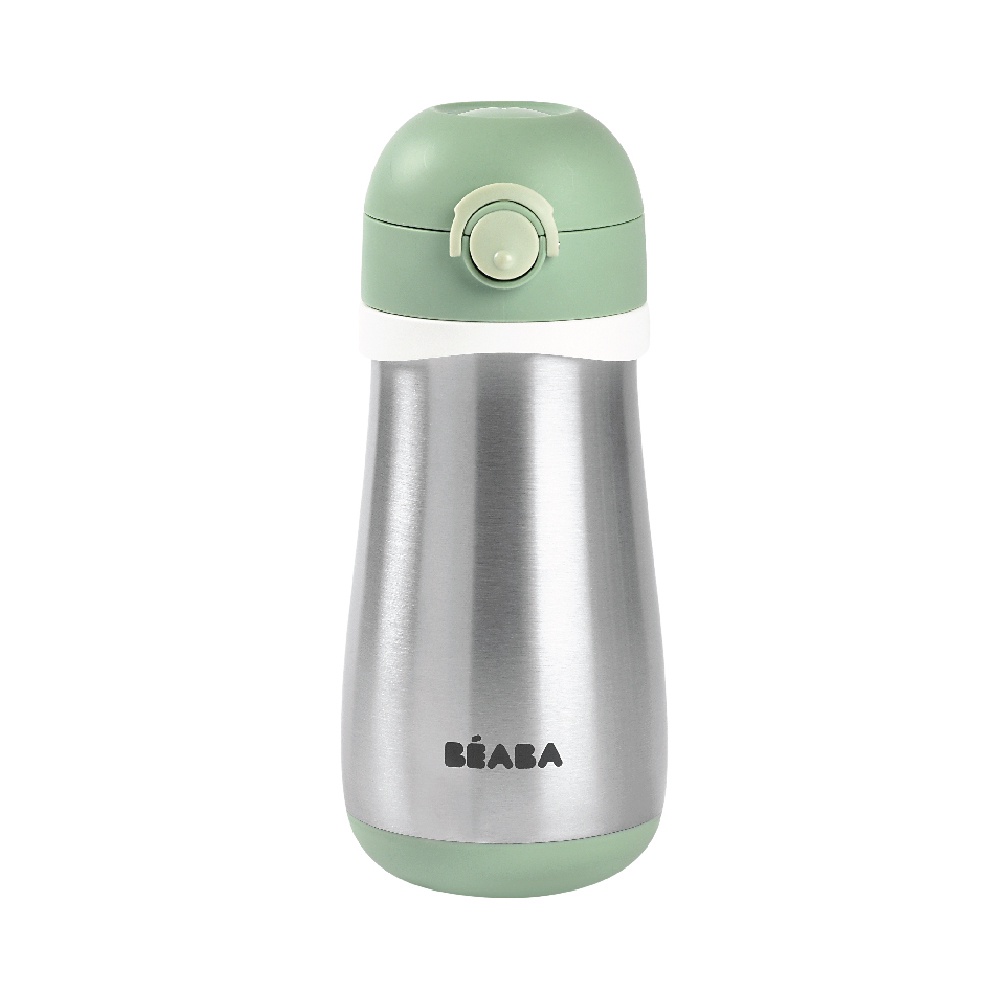 BEABA กระติกน้ำสแตนเลสแบบยกดื่ม Stainless Steel Spout Bottle 350 ml - Frosty Green