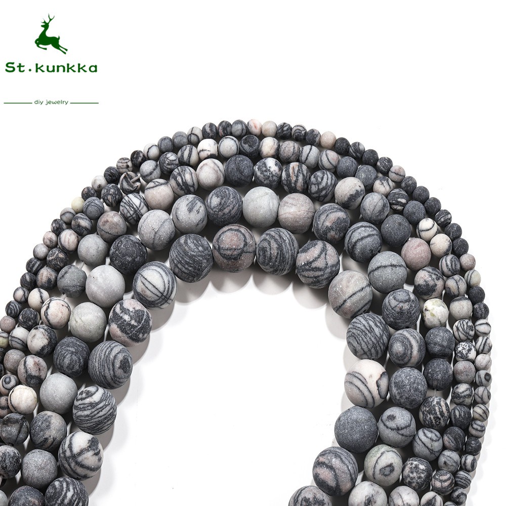 ลูกปัดกลมหิน St.kunkka – สีดําด้าน (1Strand/Lot 4 x 6 x 8 x 10mm)